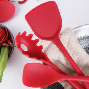 Juego de utensilios de cocina de silicona roja antiadherente espatula resistente al calor