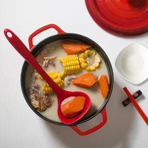 Louche a soupe en silicone rouge pour ensemble de ustensiles de cuisine antiadherents