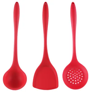Ensemble d'ustensiles de cuisine en silicone rouge louche spatule écumoire antiadhésif
