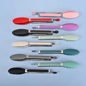 Stainless Steel Food Tongs Heat Resistant Silicone Cooking Tongs Kitchen BBQ Tongs For Baking Grilling Serving Food Clip