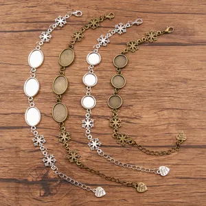 Weihnachten Schneeflocke DIY Legierung Schmuck Zubehör Rund Oval Basis Tablett Armband Fußkettchen Zubehör Mit Herz Anhänger