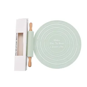 Juego de Esterilla de Silicona para Pastelería y Rodillo Antiadherente Esterilla de Amasar con Escalas de Medida Herramientas de Cocina