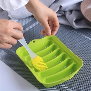 Silicone baking brush and hot dog mold set, high temperature resistant oil brush for kitchen BBQ.
