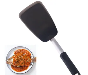 Silicone spatula for non-stick pan, heat resistant cooking turner with ergonomic handle.