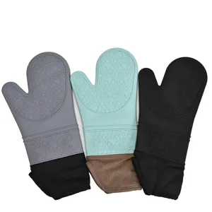 Silicone oven mitts heat resistant kitchen baking gloves with non-slip textured grip