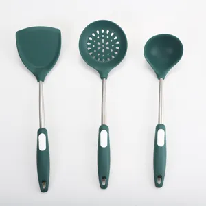 Utensilios de Cocina de Silicona Antiadherente Resistente al Calor Cuchara de Sopa Colador Espátula Herramientas de Cocina con Mango de Acero Inoxidable