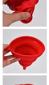 Imbuto in silicone pieghevole portatile, design flessibile per erogazione di olio da cucina.