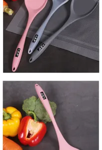 Silicone spatula kitchen utensil detail view, heat resistant cooking tool closeup shot.