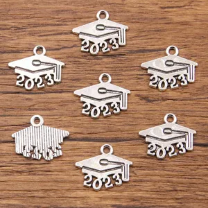 2023 graduation cap charms zinc alloy silver DIY jewelry pendant 14x18mm wholesale
