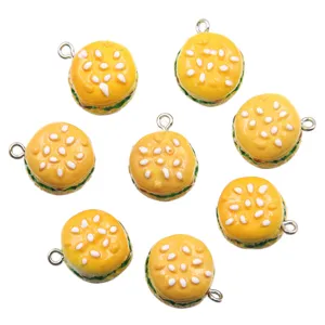 Bonitos dijes de hamburguesa de resina para collar bolso joyas bricolaje 17x20mm set