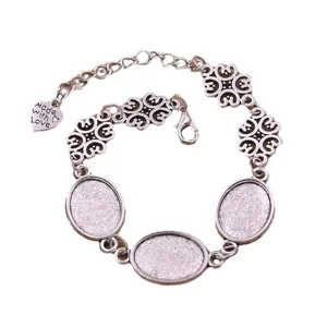 Base de bracelet plateau pour cabochon en alliage DIY avec montures ovales et belle breloque.