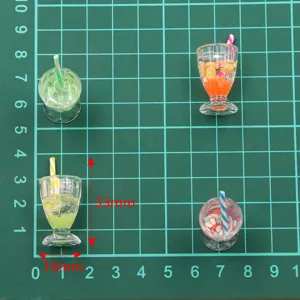 Mini resin fruit drink cup charms for DIY jewelry making, phone case and keychain decor.