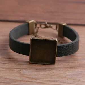 Vintage DIY lederen armband basis tray retro vierkante metaal legering sieraden deel