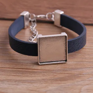 PU Leder Legierung quadratische Lünette Blanko Armband DIY verstellbares Schmuckzubehör.