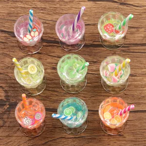 9 colors 16x33mm DIY resin charms fruit drink cup pendant keychain phone accessories