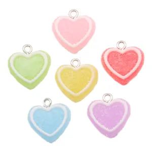 Kleurrijke hars hart hangertjes DIY snoep stijl voor kettingen sleutelhangers 17x18mm