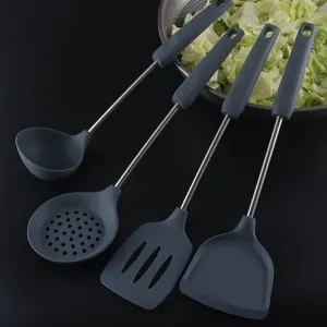Silicone Cooking Spatula Set Non-Stick Heat Resistant Kitchen Utensils With Stainless Steel Handle Soup Spoon Skimmer
