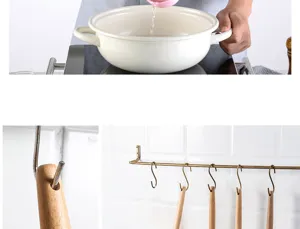 Silicone kitchen utensils set wooden handle spatula detailed view close up cooking tools