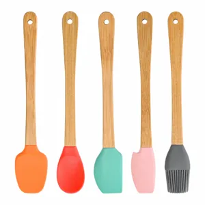 Set di spatole da forno in silicone con manici in legno utensili da cucina 5 pz