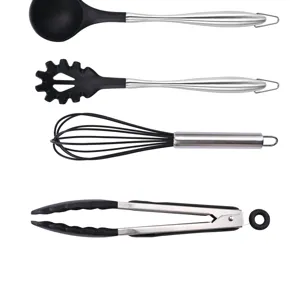 Ensemble ustensiles de cuisine silicone manche acier inoxydable louche fouet pince