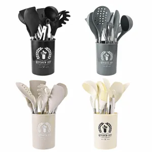 Set d'ustensiles de cuisine en silicone avec manche en inox, 12 pièces antiadhésives.