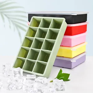 Bandeja de Hielo de Silicona de Grado Alimenticio con Tapa Molde Creativo de Bloques de Hielo Grandes Caja de Fabricación de Hielo Caja de Almacenamiento de Alimentos para Bebés