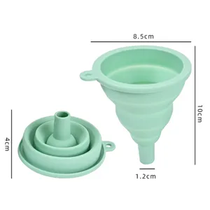 Embudo de silicona plegable para cocina, dispensador de líquido portátil y flexible verde.
