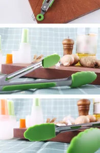 Pince de cuisine en acier inoxydable avec embouts en silicone vert, pince barbecue antidérapante.