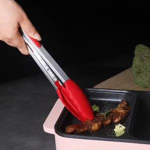 Stainless Steel Silicone Food Tongs Heat Resistant Non Slip Kitchen Cooking BBQ Bread Tongs Utility Grilling Tong