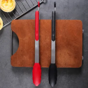 34.5cm extra long stainless steel silicone food tongs, non-slip barbecue bread kitchen tool.