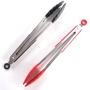 12 inch stainless steel silicone kitchen food tongs heat resistant anti skid barbecue tool main