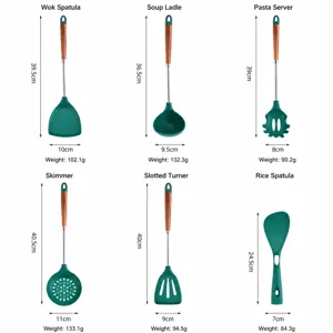 Heat Resistant Wooden Handle Silicone Kitchen Utensils Set Non-Stick Cookware Spatula Soup Spoon Kitchen Cooking Tools