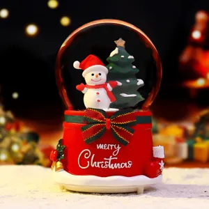 Christmas snow globe with snowman tree music box red base holiday home decoration gift 1pc