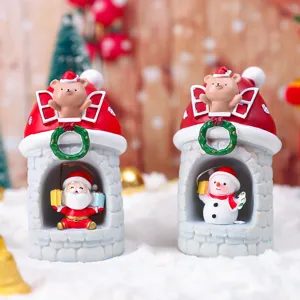 Weihnachts Harz Haus Nachtlicht Set, süße Weihnachtsmann Schneemann Deko für Schlafzimmer.