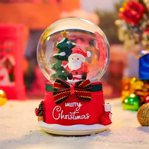 Creative Christmas Santa Claus Snowman Snow Globe Music Box With Luminous Light Desktop Ornament Glass Resin Craft Holiday Decor Gift