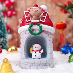 Weihnachten Kunstharz Haus Nachtlicht Ornament, süßer Bär und Schneemann Design für Schlafzimmer.