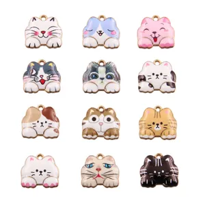 12 kleuren 16x18mm legering emaille schattige kat charms DIY sieraden accessoires hangers