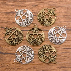 Ciondoli in Lega di Zinco Fai da Te Cavo Rotondo Pentagramma Luna Nodo Celtico Retro Vintage Gioielli Ciondoli per Collana Bracciale