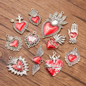 Vintage gotische rode hart legering bedels hanger DIY sieraden maken accessoires set.