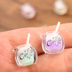 Miniature coffee cup resin charms detailed view, two-tone DIY pendants for crafts and accessories.