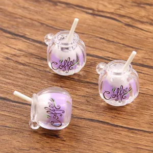 Mini resin coffee cup charms, luminous dual-color DIY hair accessories keychains pendants.