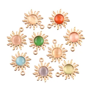 Pendentif soleil alliage DIY 9 couleurs 18x21mm pierre œil de chat breloque pour les bijoux