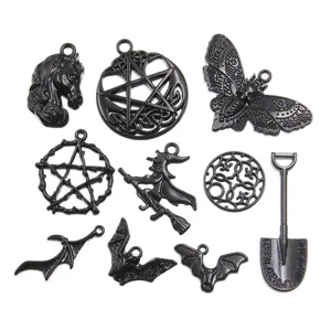 Zwarte Legering Halloween Vleermuis Heks Draak Ster Schop Hangers DIY Sieraden Maken Gotische Charms Voor Ketting Armband