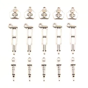 DIY zinc alloy medical charms set nurse hat crutch syringe pendants for jewelry making