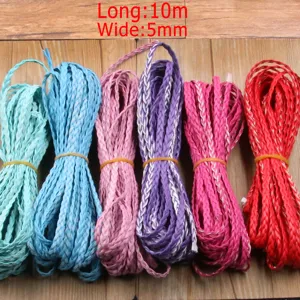 Cuerda trenzada de PU de 10m de largo y 5mm de ancho hilo colorido para manualidades de joyería