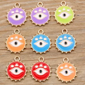 Colgantes de Aleación de Esmalte Ojo Turco para Fabricación de Joyas Dijes Redondos de Esmalte para Accesorio de Teléfono Artesanías Hechas a Mano