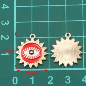 DIY alloy evil eye charm pendant, 19x21.5mm enamel sun jewelry making accessory for phone.