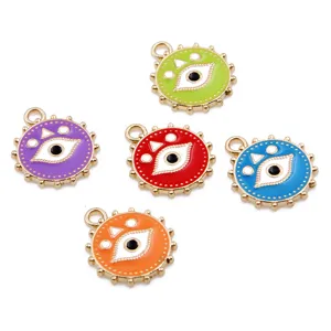 5 colores 18x21mm aleacion mal de ojo colgantes esmaltados redondos para accesorios de joyeria