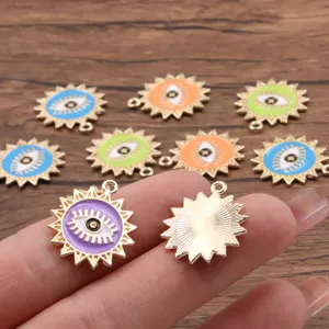 DIY alloy sun evil eye charms pendants enamel jewelry making accessories for phone crafts.
