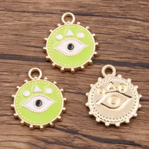 Colgantes de metal esmaltado mal de ojo para joyería DIY y accesorios de teléfono 18x21mm